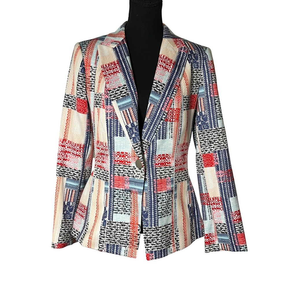 JM Studio by John Meyer Womens Patchwork Print Single Button Blazer Multicolor 8